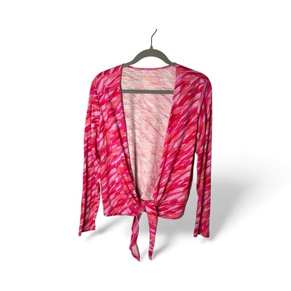 Belle by Kim Gravel Tops - Belle by Kim Gravel Pink Camo Tie Front Cardigan Medium